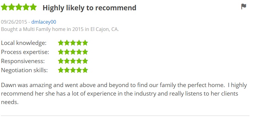 ZILLOW 5 Star Review Dawn Lewis - Bought a Multifamily Home in El Cajon San Diego Zillow Review - The Lewis Team