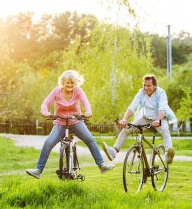 older couple riding bikes