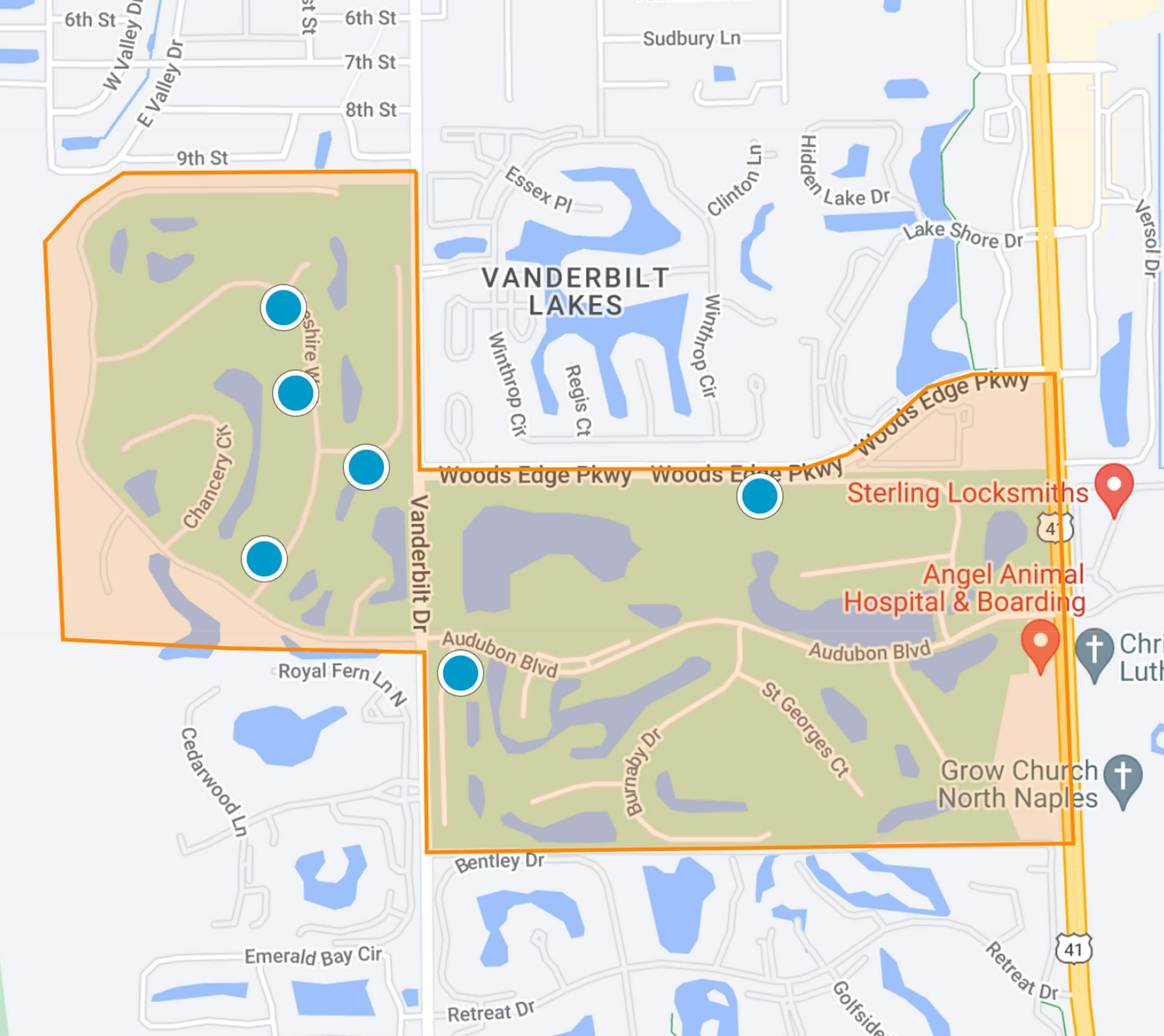 Audubon Golf and Country Club map search