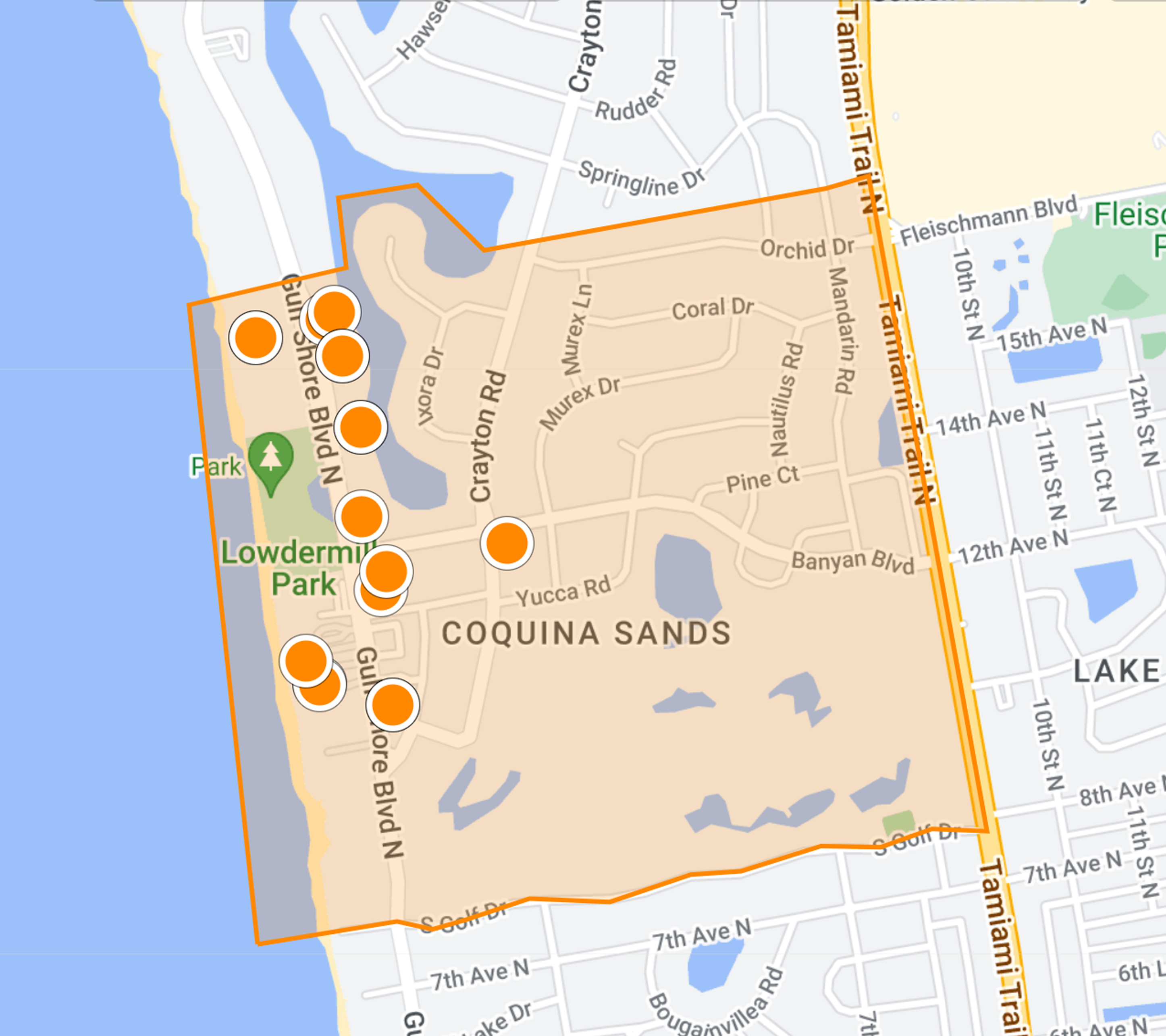Olana Naples beachfront condominium map search