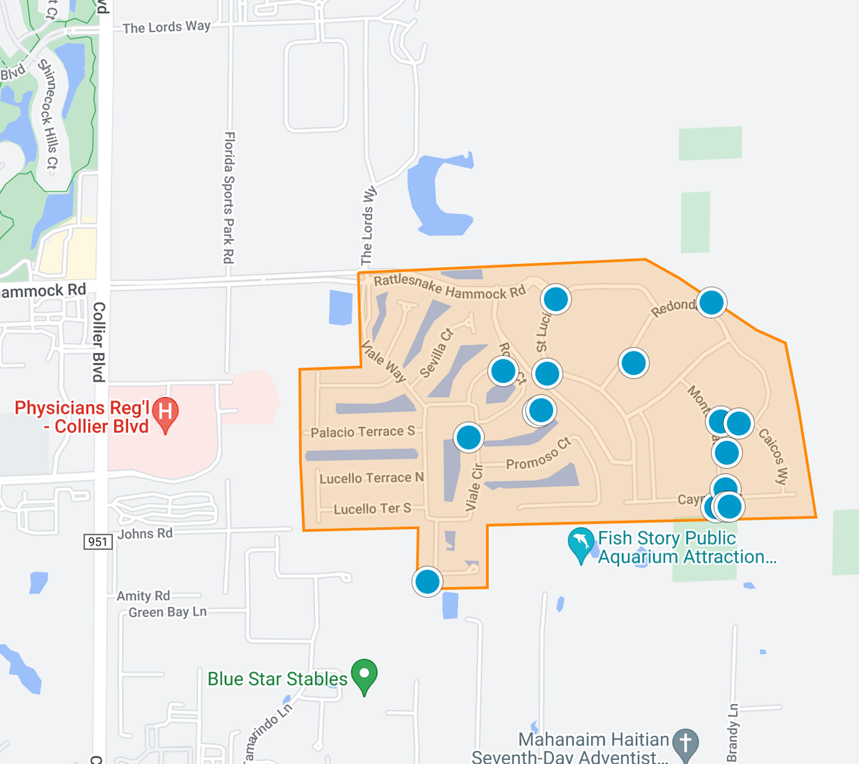 Seven Shores at Hacienda Lakes map search