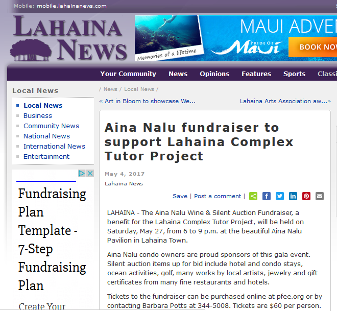 Lahaina News Article - Aina Nalu Fundraiser
