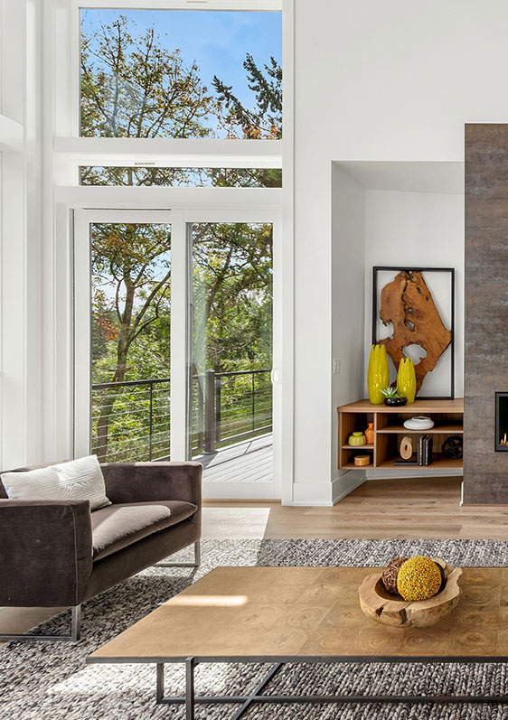 modern living room with high ceiling in denver co