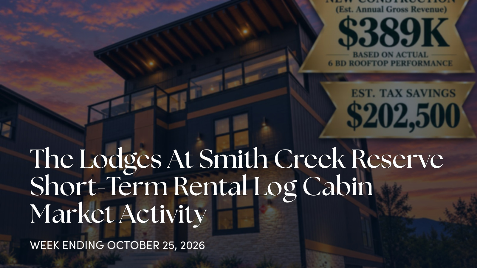 The Lodges At Smith Creek Reserve Weekly Cabin Market Update for the week ending October 25, 2026