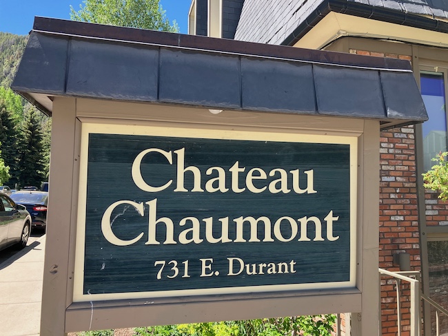 Chateau Chaumont Condo Sign in Aspen