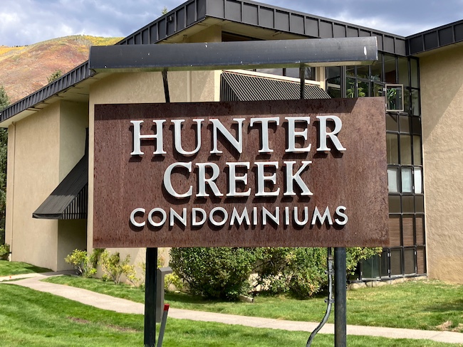 Hunter Creek Condominiums Sign in Aspen