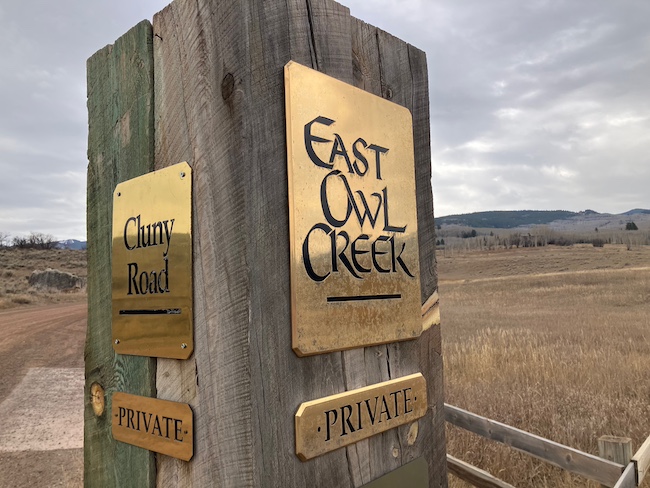 Cluny Road in Owl Creek Sign