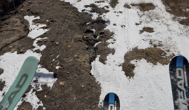 Brown Snow Beneath Our Ski Tips in Snowmass Mountain