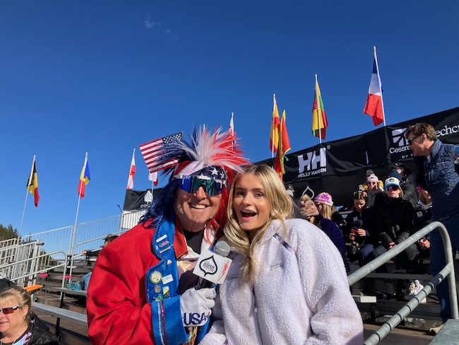 Sylvia Being Interviewed at the World Cup of Skiing