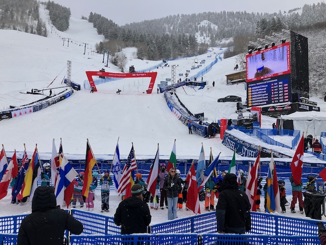 Sylvia Buck Singing the National Anthem at the World Cup of Skiing in Aspen