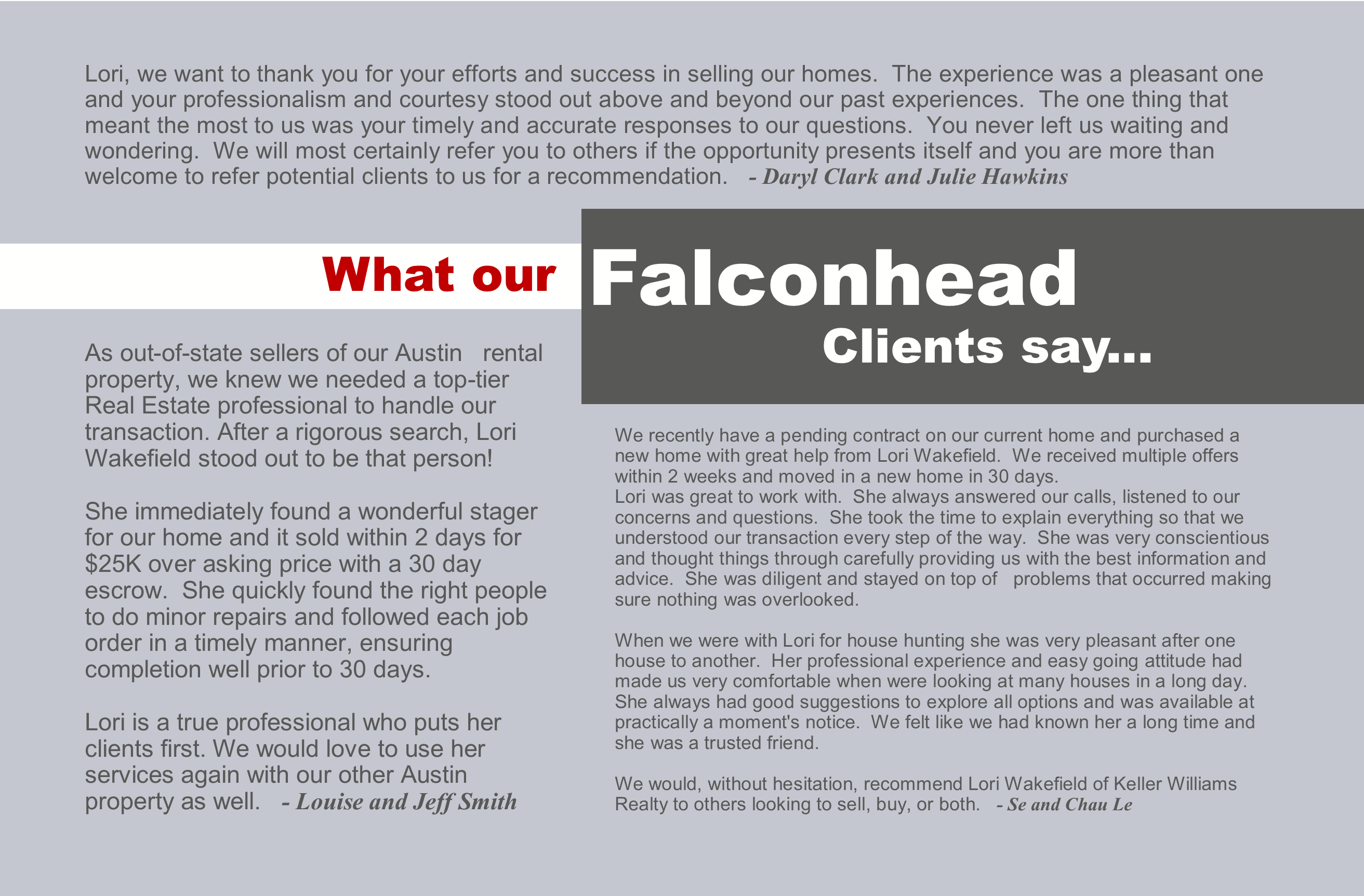 What our Falconhead Clients Say