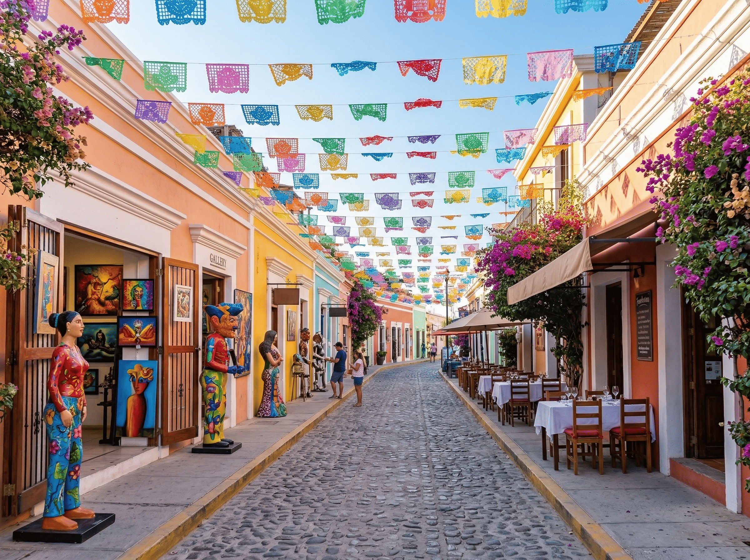 Art District street in San Jose del Cabo Mexico with galleries and outdoor dining