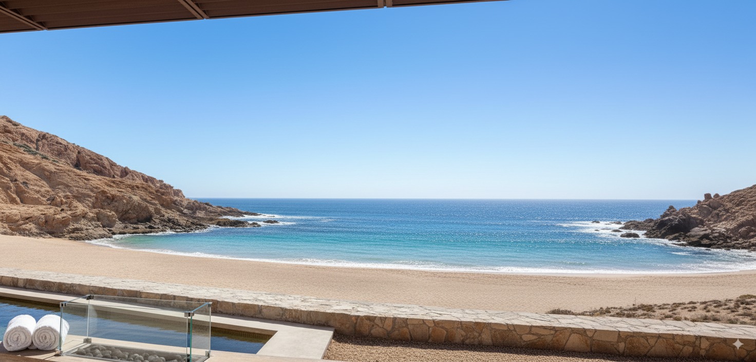 ocean and beach view from a villa at the montage los cabos