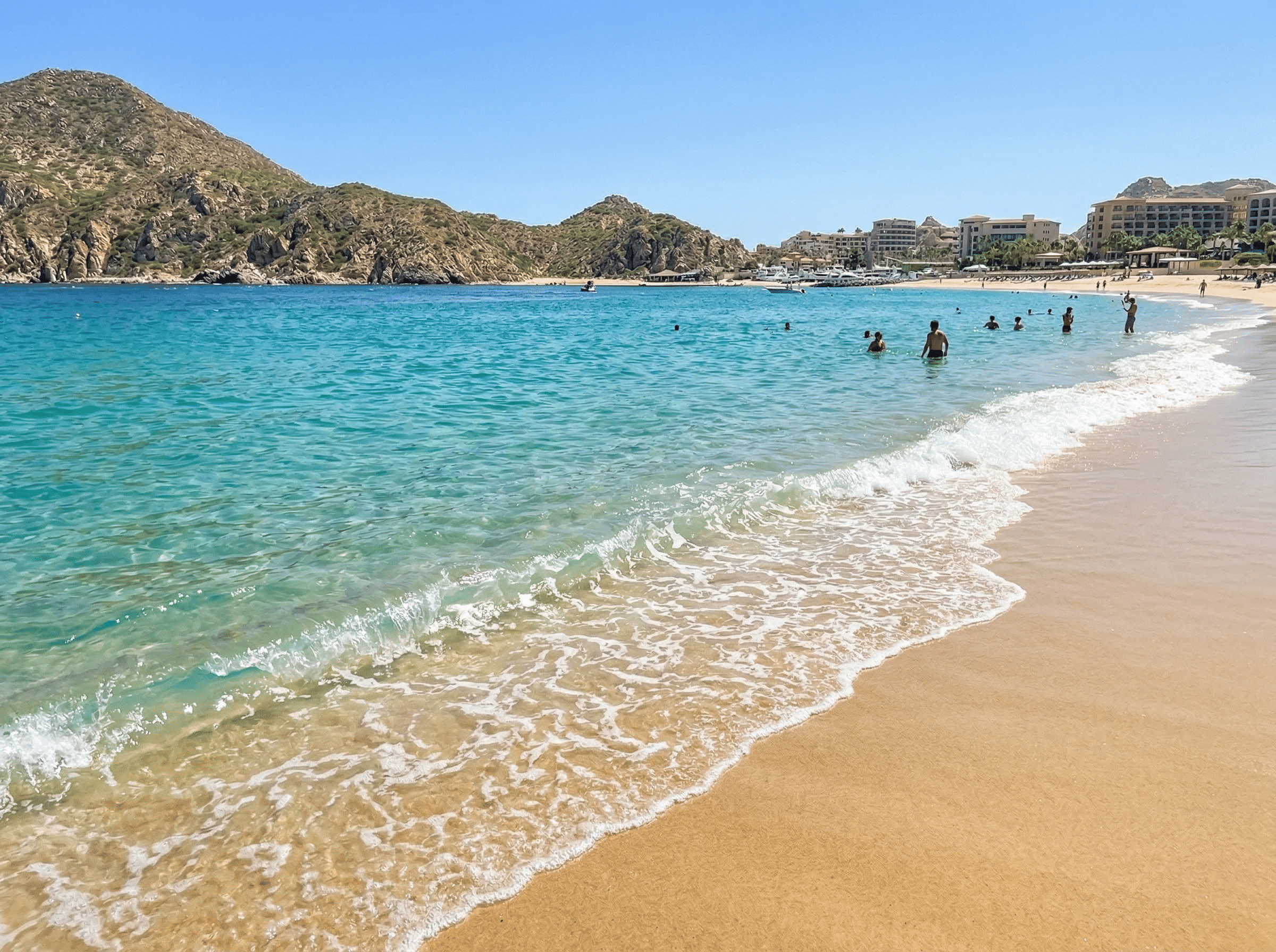 calm turquoise water at a swimmable beachfront along the Los Cabos Corridor in Mexico