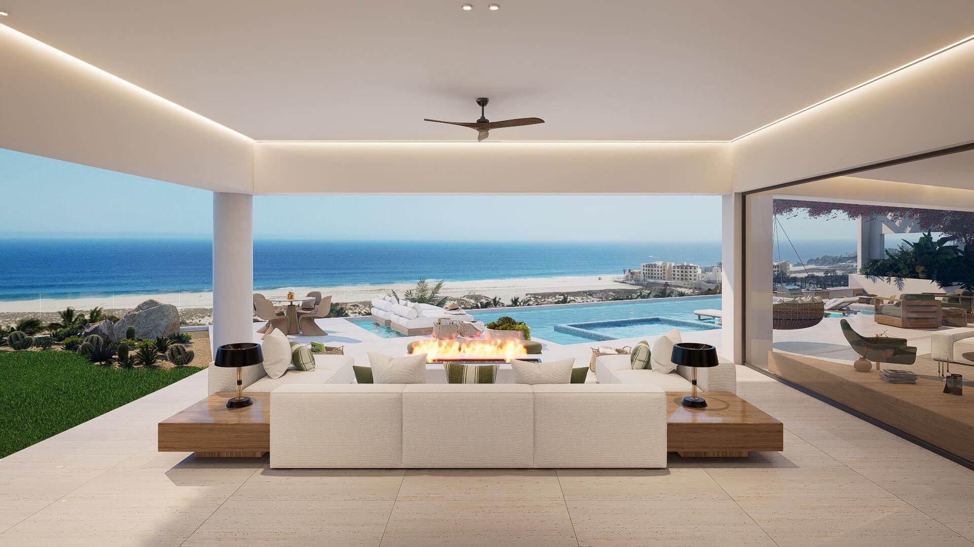 patio of a luxury home for sale in cabo san lucas overlooking the ocean