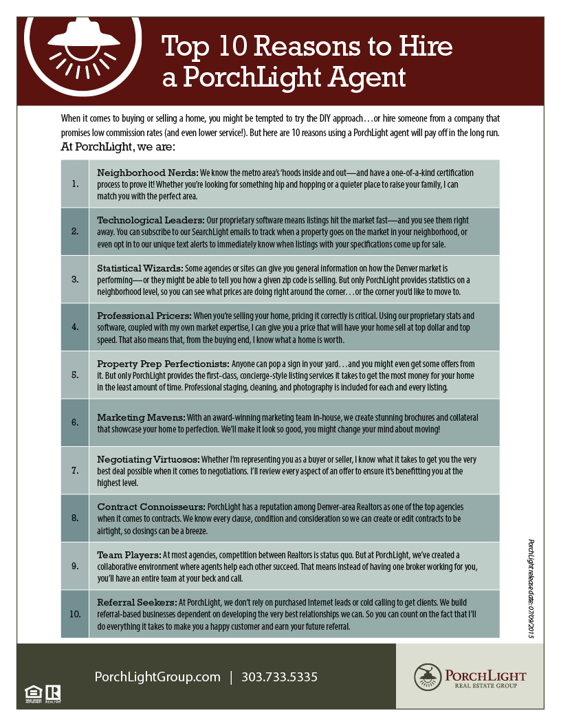 Top 10 Reasons to Hire a PorchLight Agent