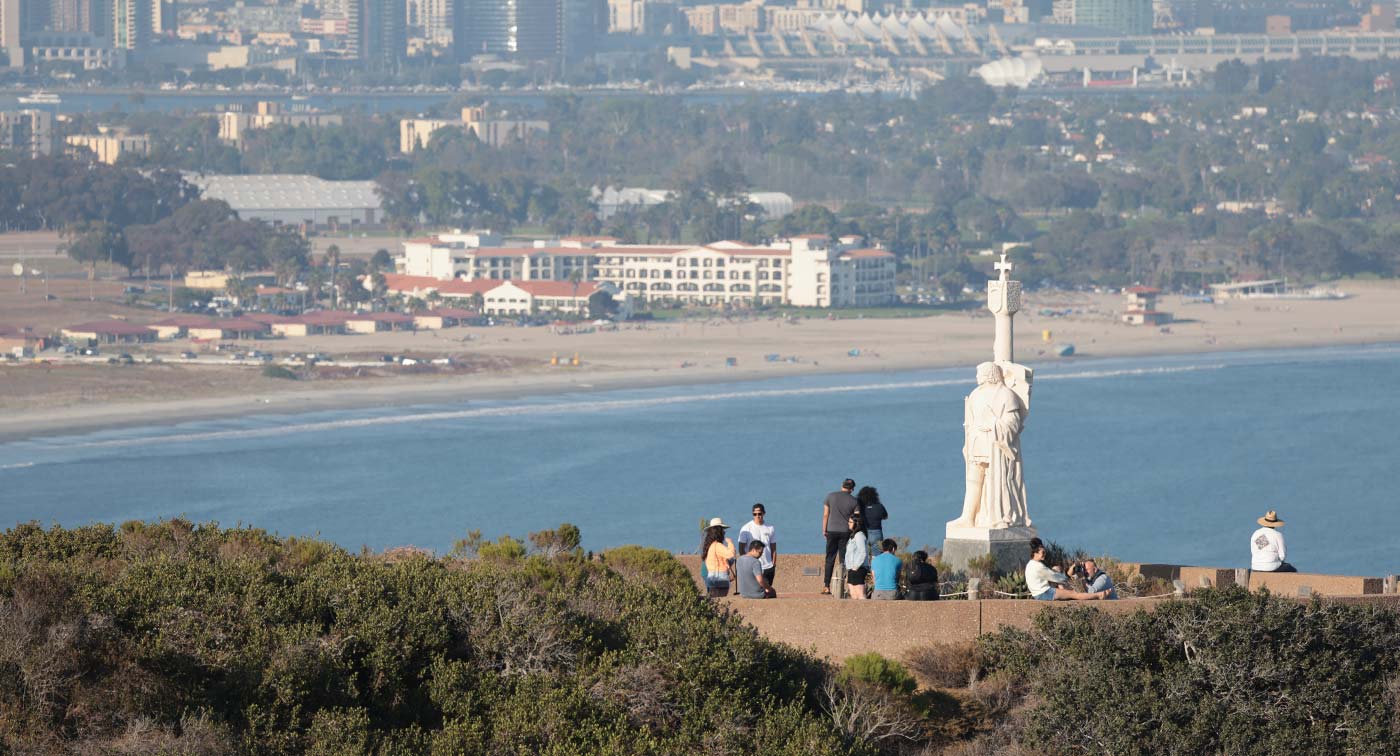 tourists gathered around cabrillo national monument