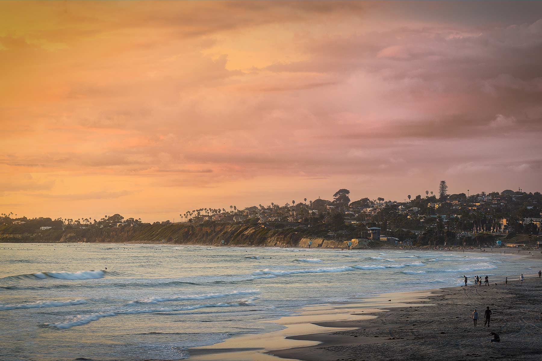 walking along solana beach during sunset