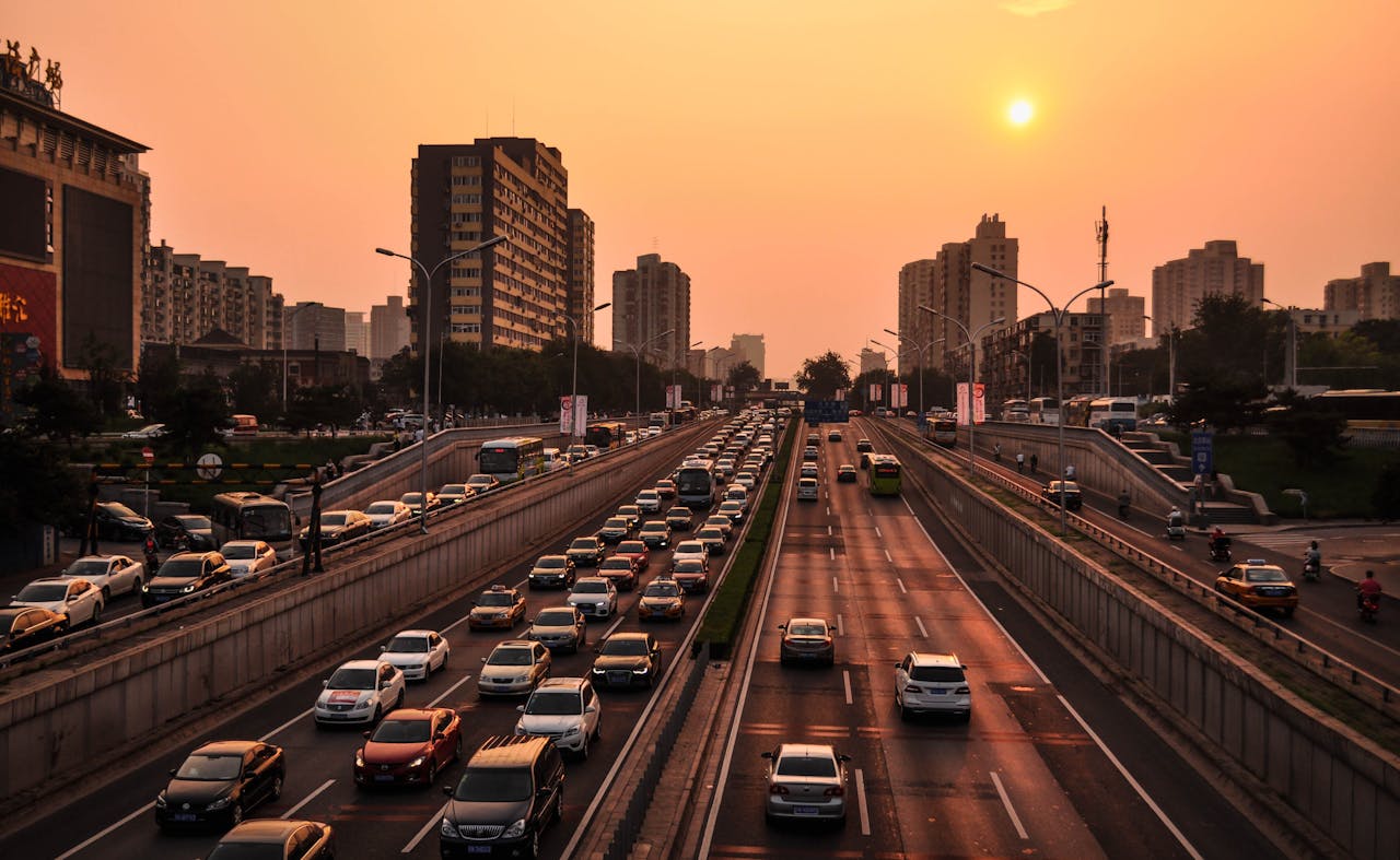 Traffic during sunset.