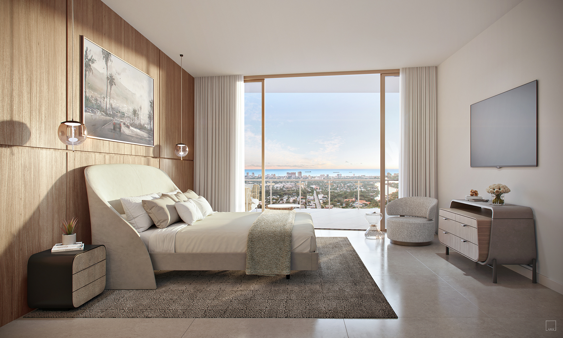 Andare Las Olas Residence D bedroom with ocean and city views