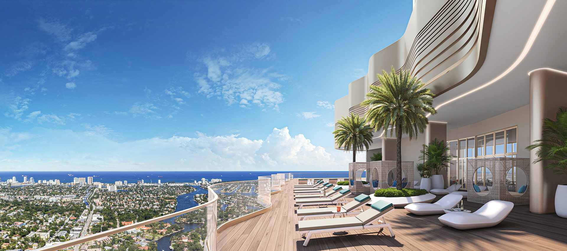 Andare Las Olas rooftop pool deck by day with panoramic ocean and river views
