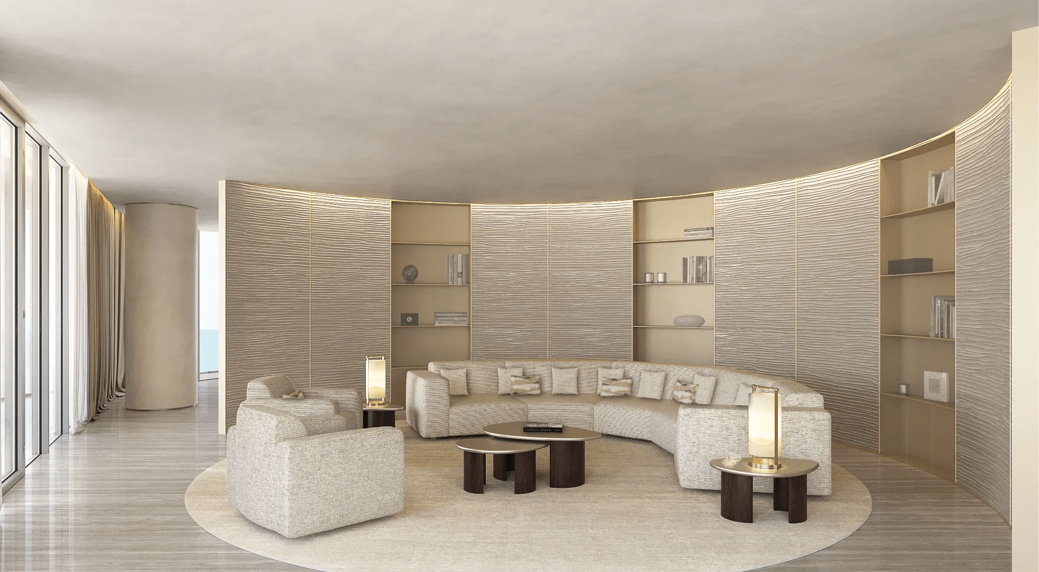 Armani/Casa Residences Pompano Beach living room interior rendering