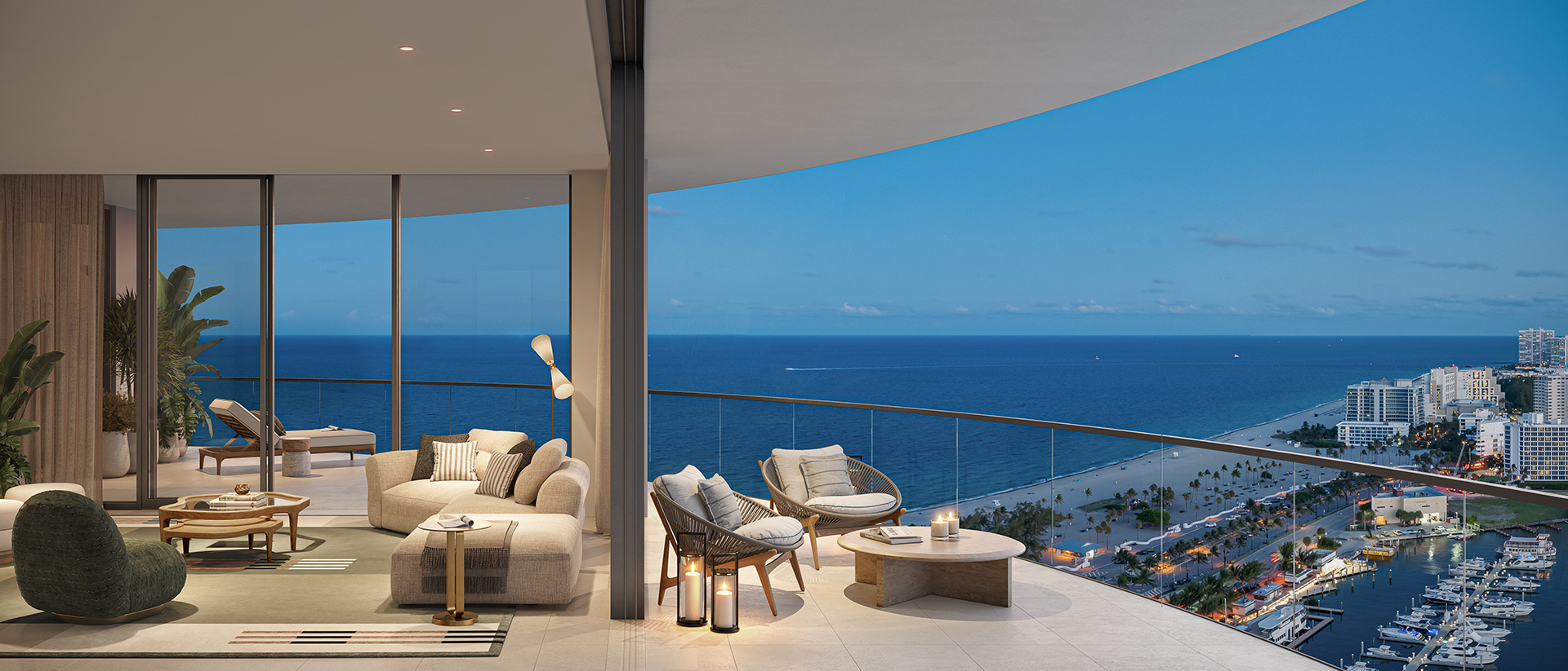 St. Regis Residences Bahia Mar - Unit A balcony at dusk