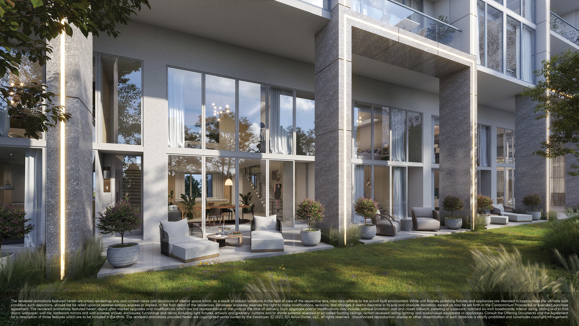 Sixth & Rio courtyard and outdoor lounge area with lush landscaping, Fort Lauderdale