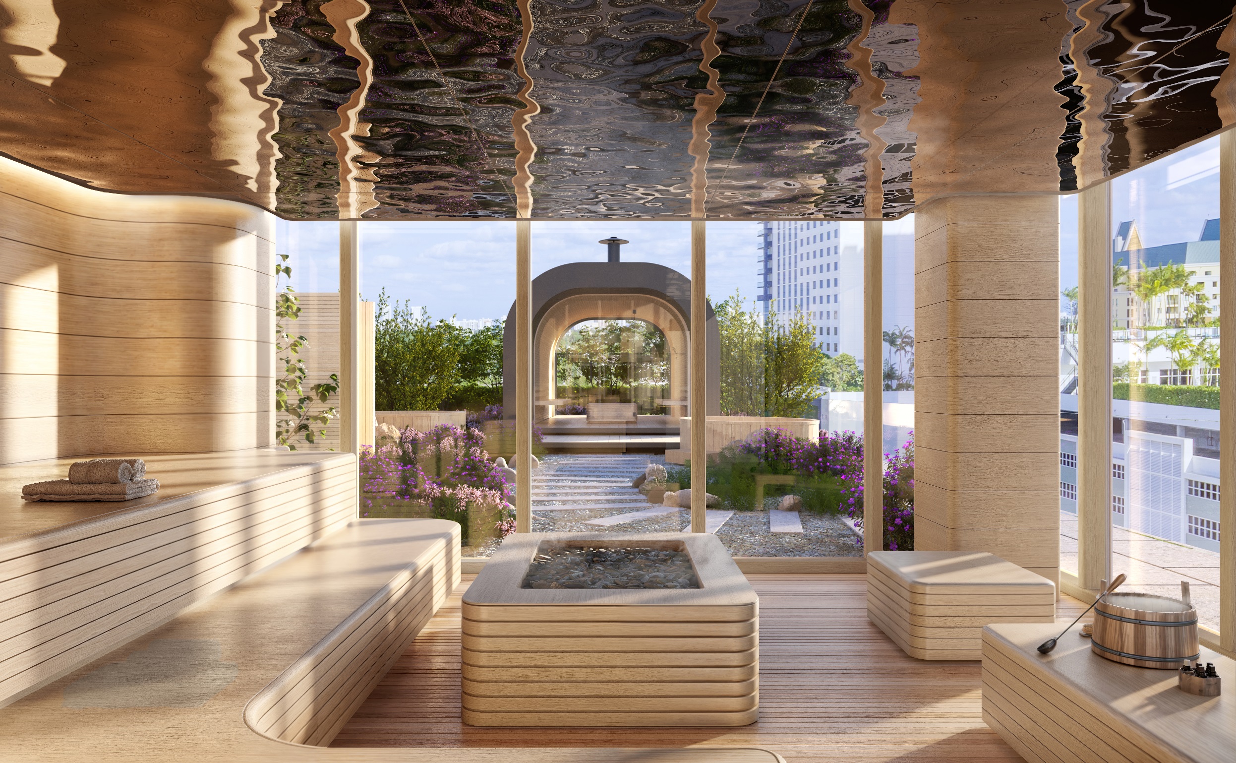 Ombelle sauna with garden view rendering