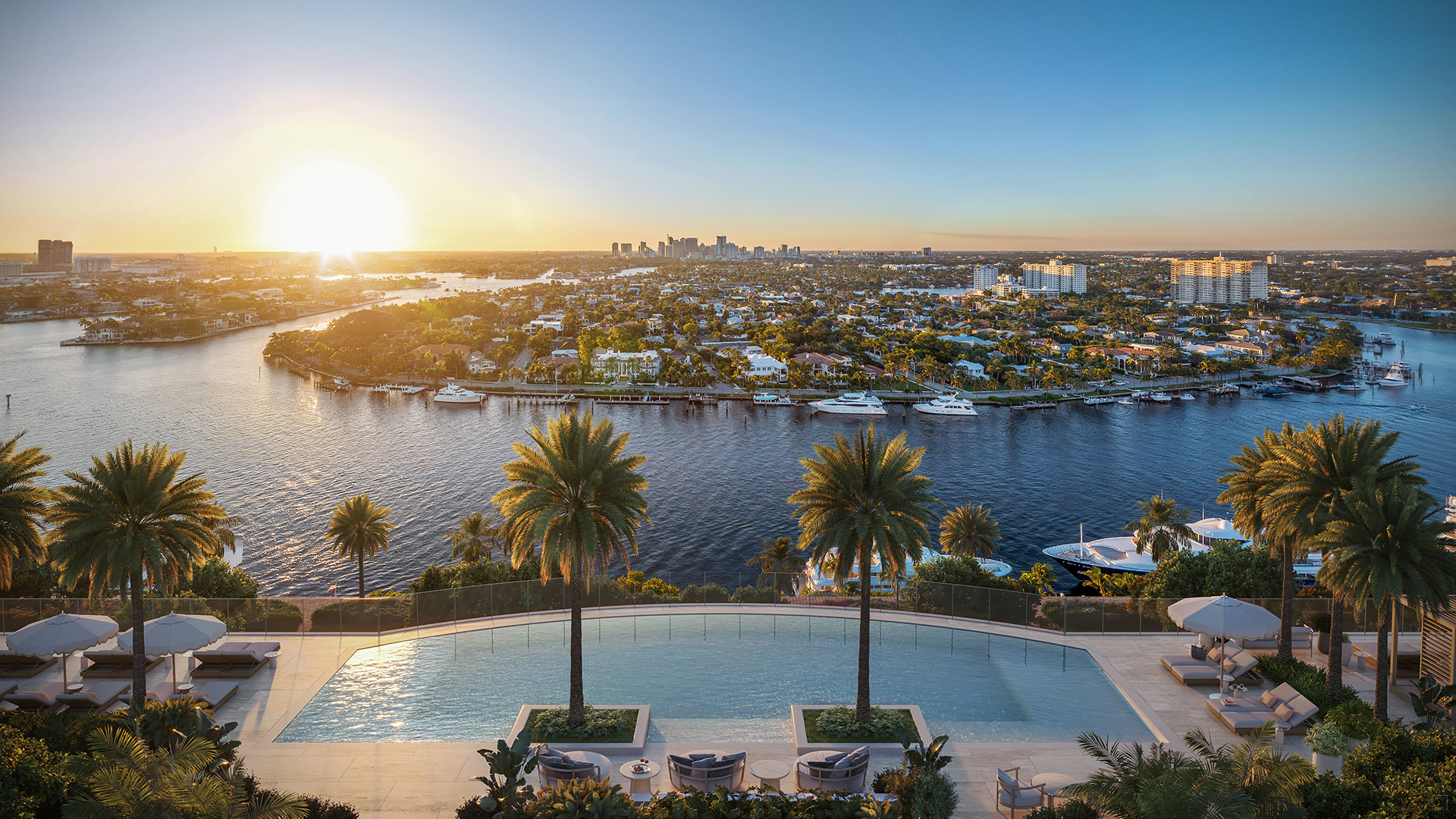 St. Regis Residences Bahia Mar - resort pool at sunset