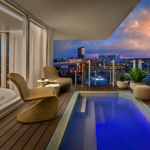 Terrace with private plunge pool overlooking the Intracoastal at Pier Sixty-Six Residences