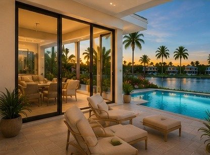 Glass House on 27 primary suite private outdoor lounge access