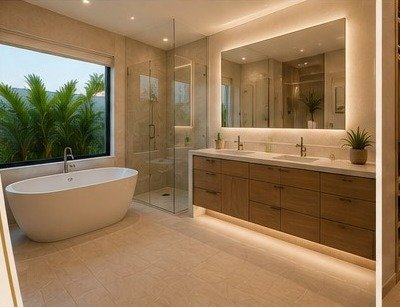 Glass House on 27 primary spa-inspired bathroom