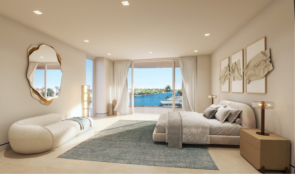 Lumiere Las Olas bedroom rendering with waterway view
