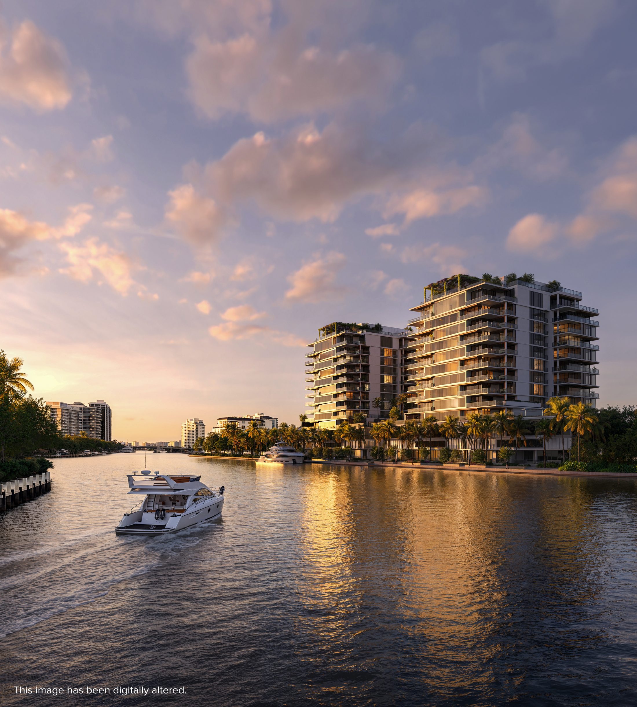 Waterfront exterior at dusk, The Ritz-Carlton Residences, Fort Lauderdale Beach