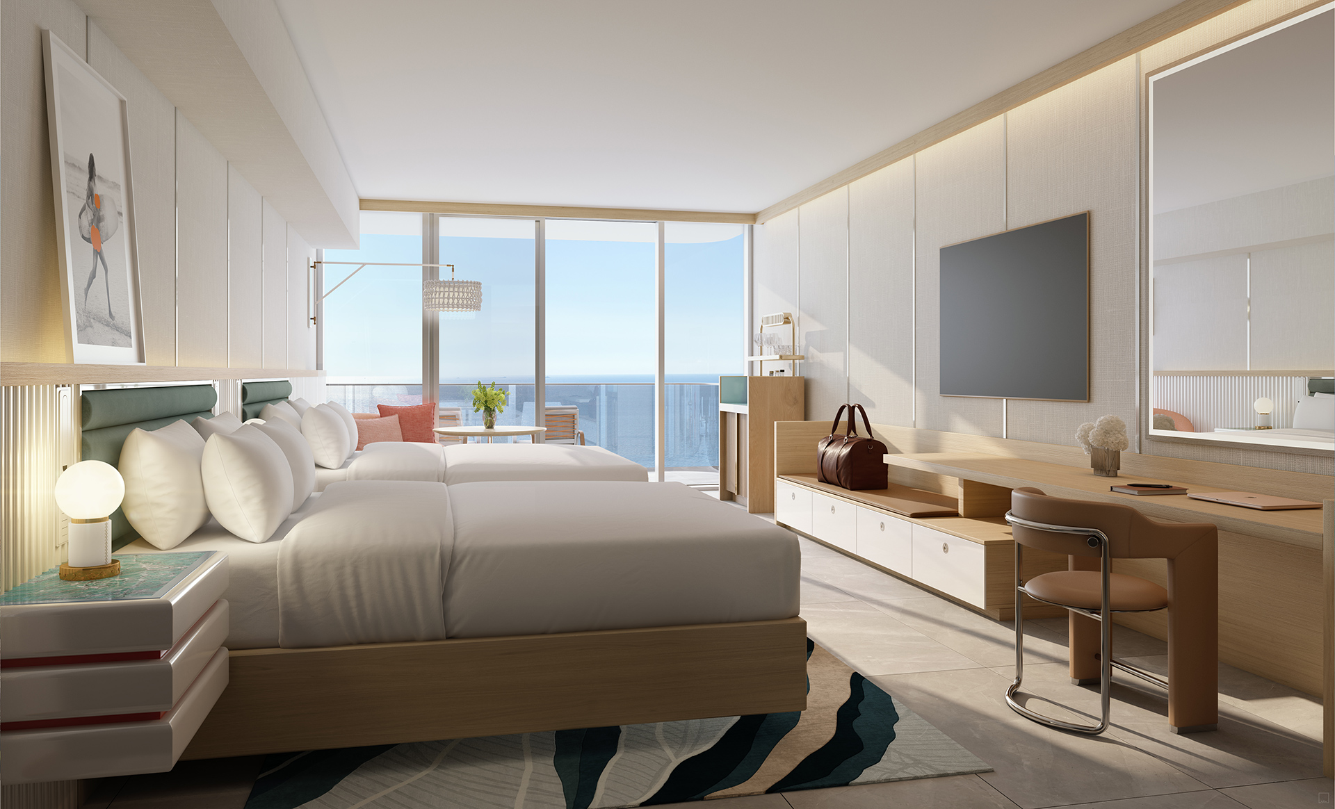 W Pompano Beach - condo-hotel suite living room, water view