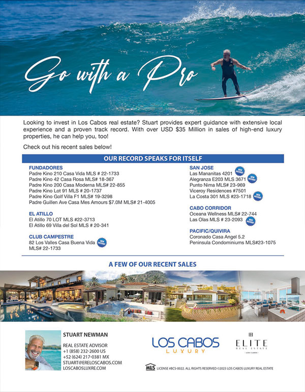 stuart newman - los cabos real estate ad with surfing pic