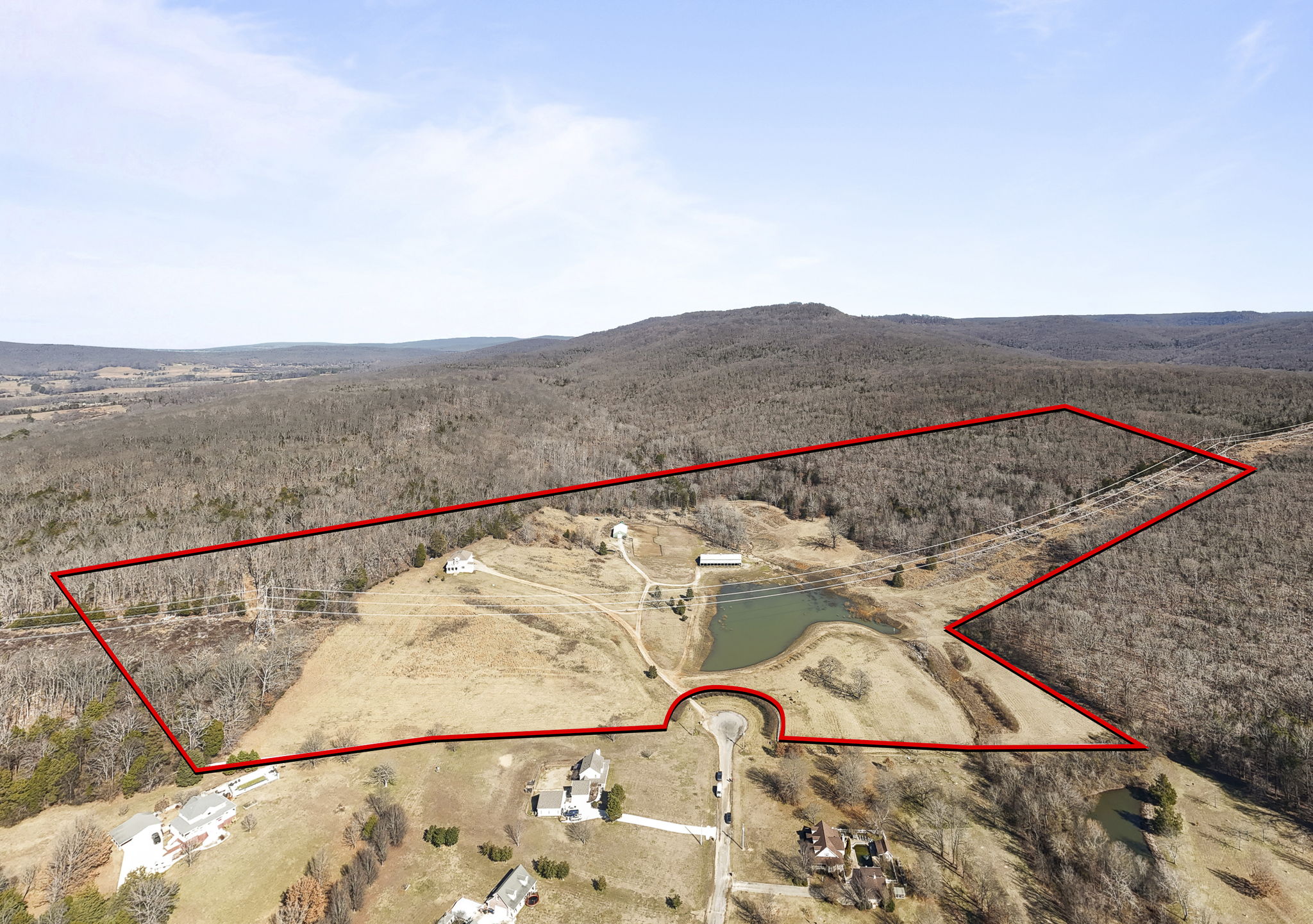 Aerial property map overlay showing the boundaries of the 41-acre estate lot.
