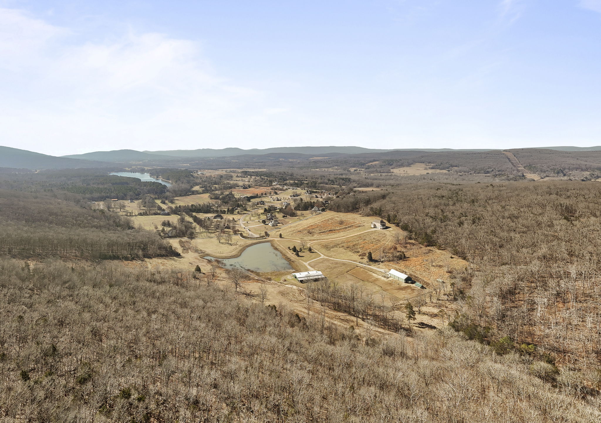 Far aerial drone view of the property