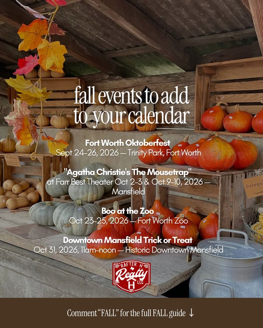 Pumpkins and fall leaves at a Mansfield, TX area farm stand, Fall 2026 event season