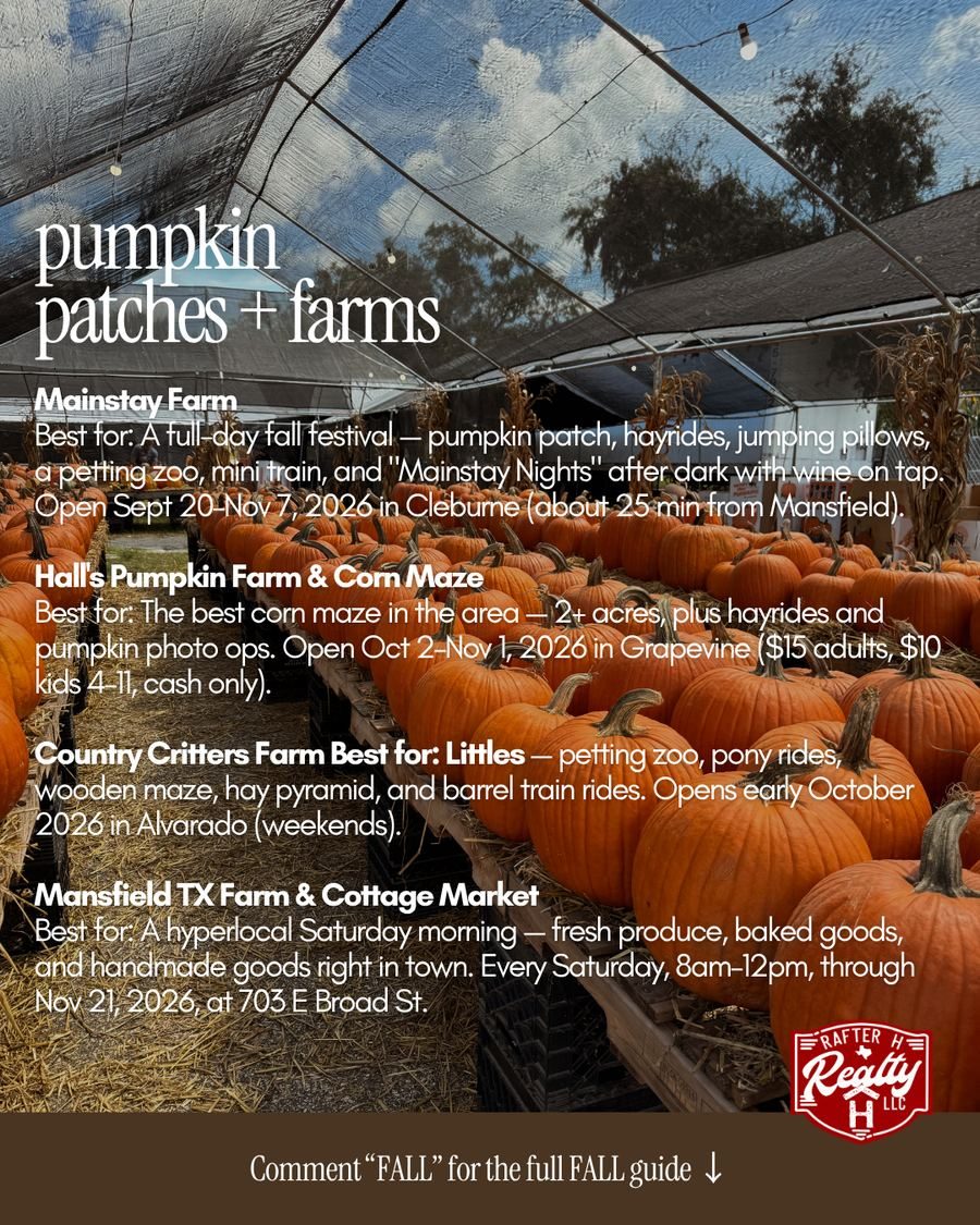 Rows of pumpkins under a farm tent at a pumpkin patch near Mansfield, TX in fall