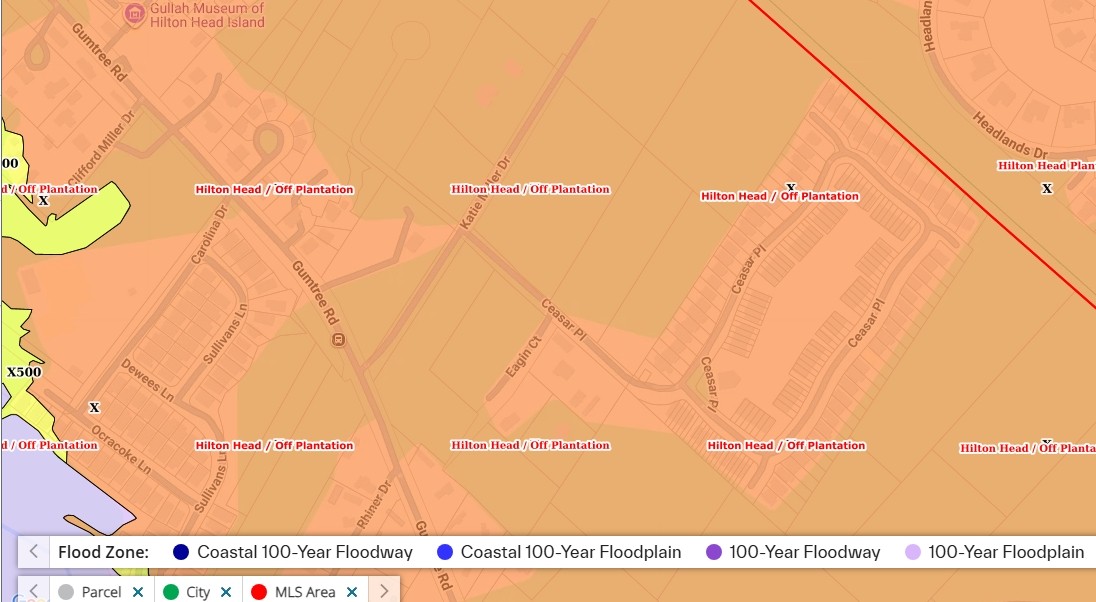FEMA flood zone map for the Allenwood community on Hilton Head Island