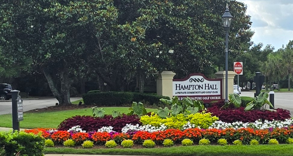 Hampton Hall entrance sign in Bluffton SC