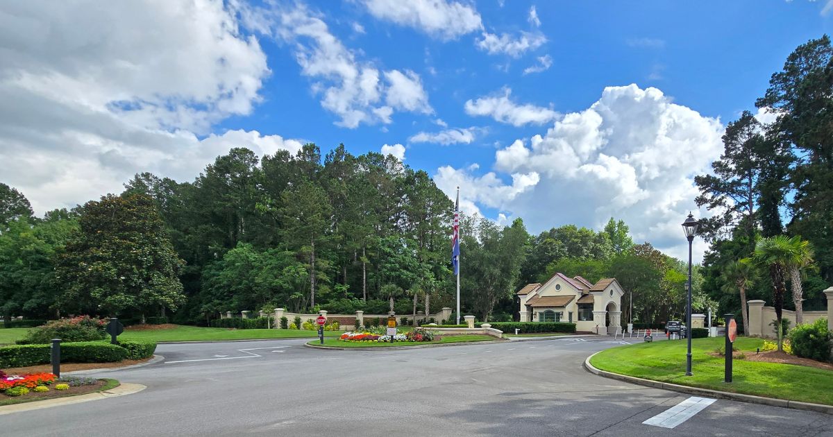 Hampton Hall guard house and gated entrance in Bluffton SC, an example of a gated community that holds long-term resale value