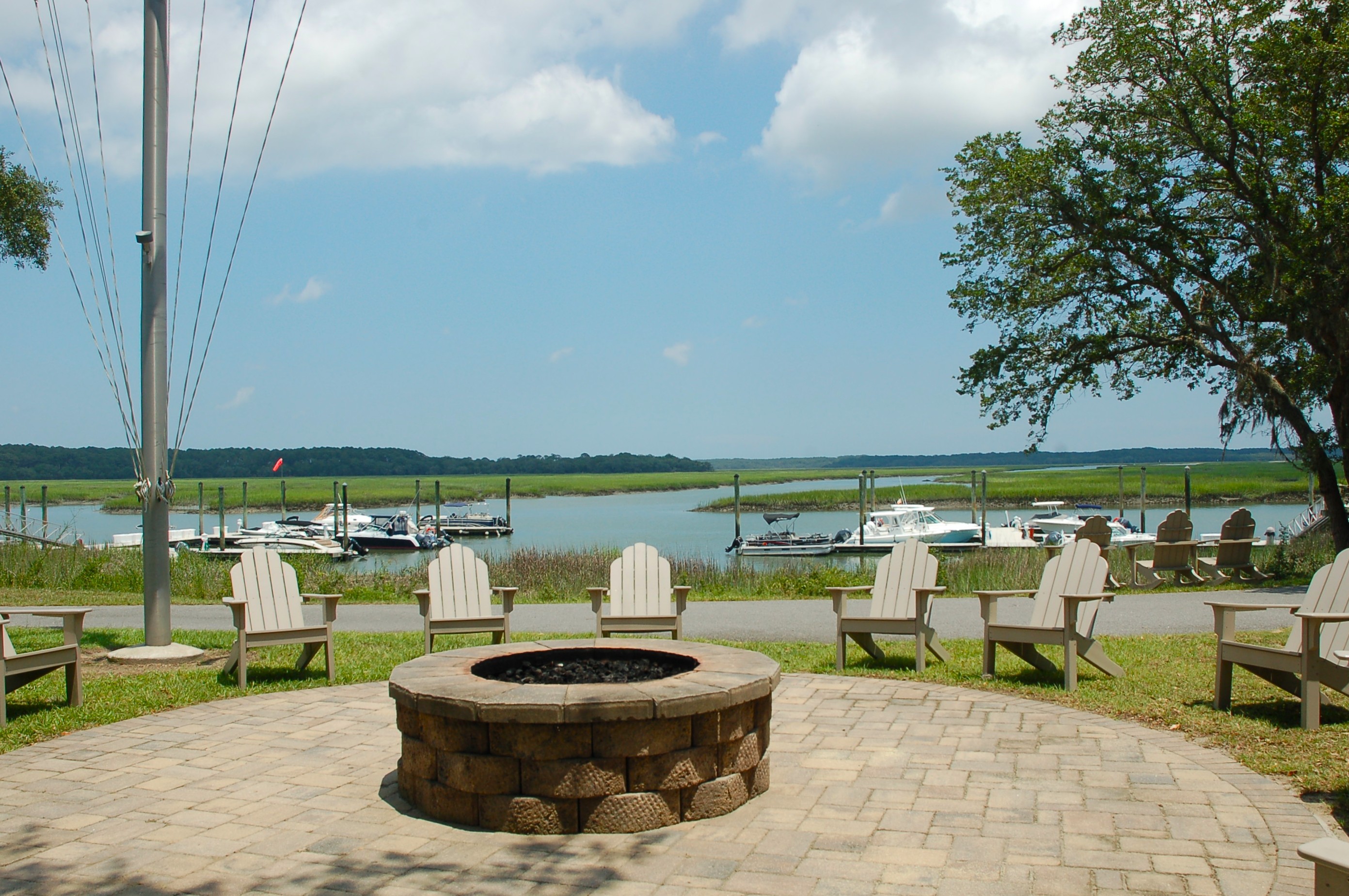Bostwick Point waterfront firepit and gathering area at Moss Creek, Hilton Head Island area SC