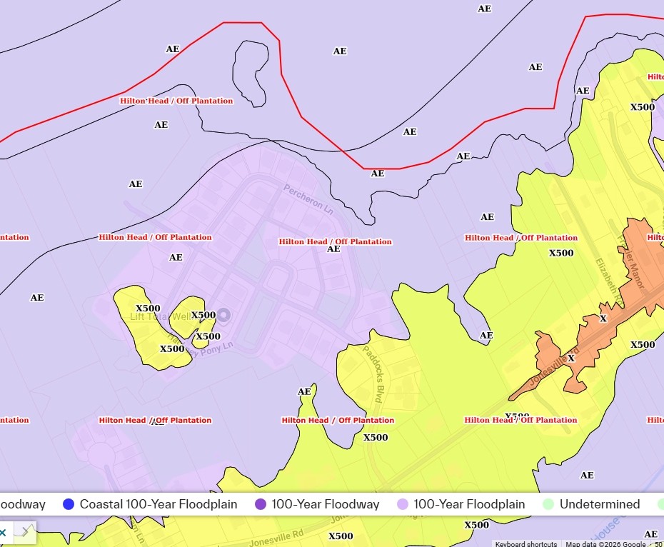 FEMA flood zone map for the Paddocks at Jarvis Creek, Hilton Head Island SC