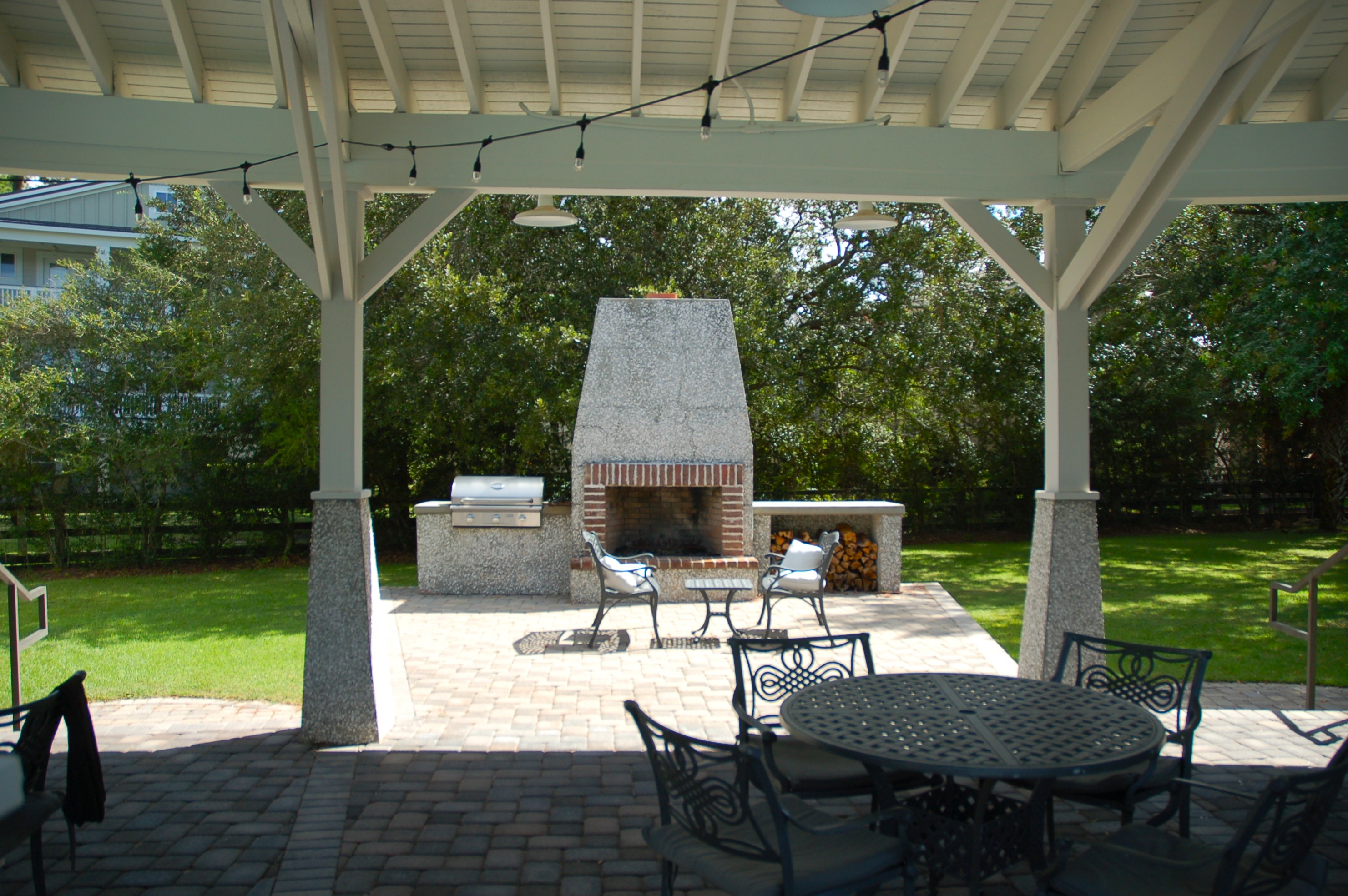 Outdoor gathering area with fireplace at the Paddocks at Jarvis Creek, Hilton Head Island SC