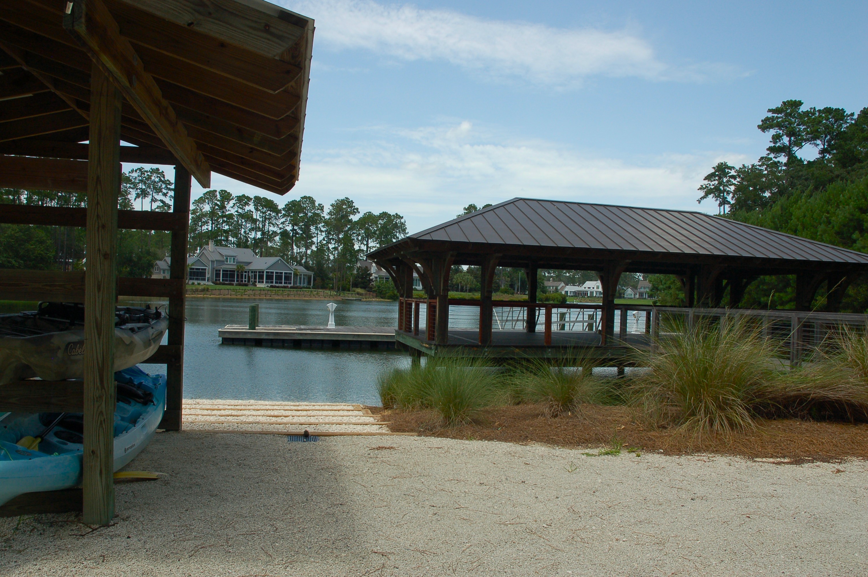 Kayak dock along the water at Palmetto Bluff in Bluffton, SC