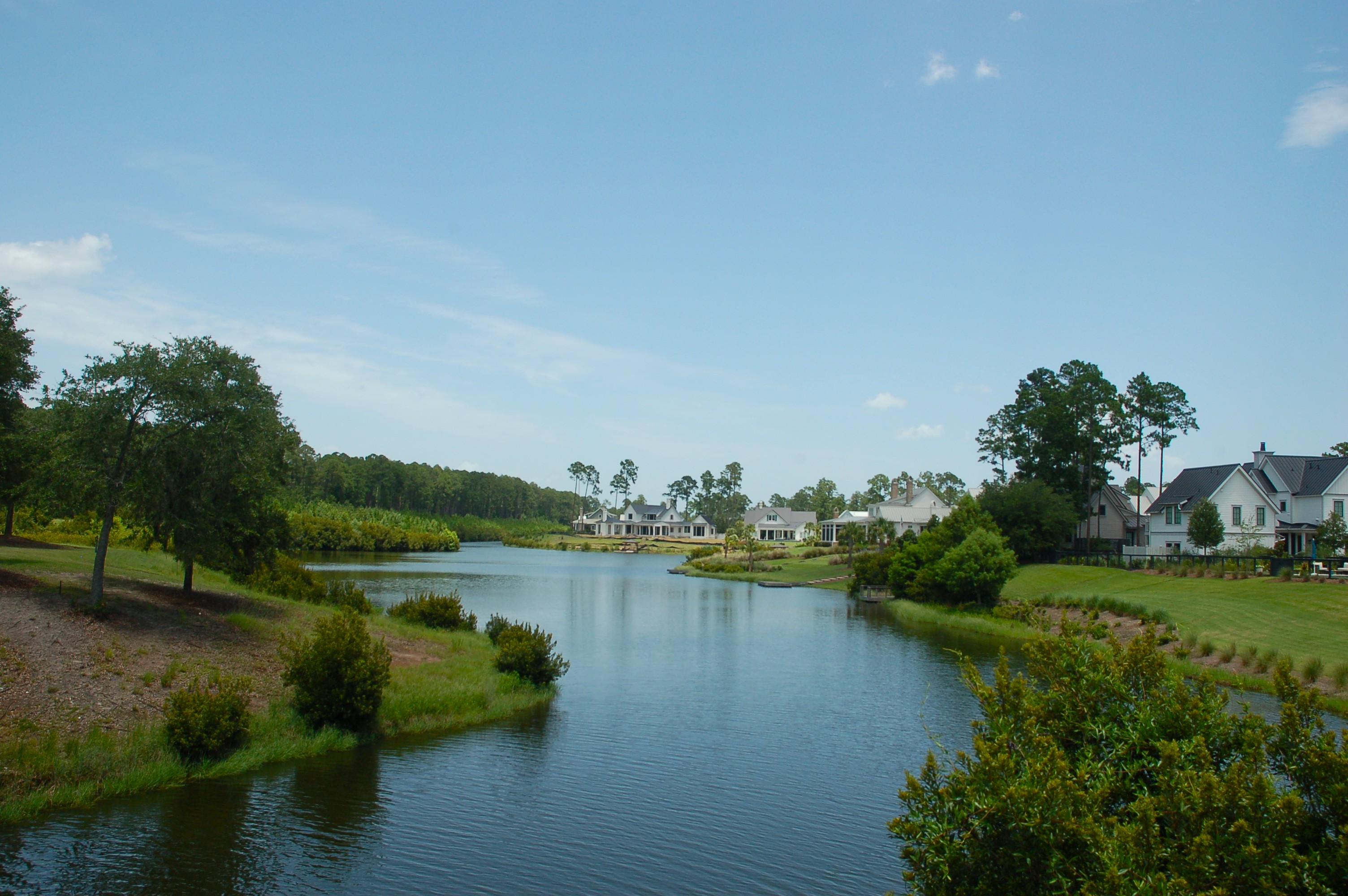 Lowcountry homes along the inland waterway in the River Road neighborhood of Palmetto Bluff, Bluffton SC