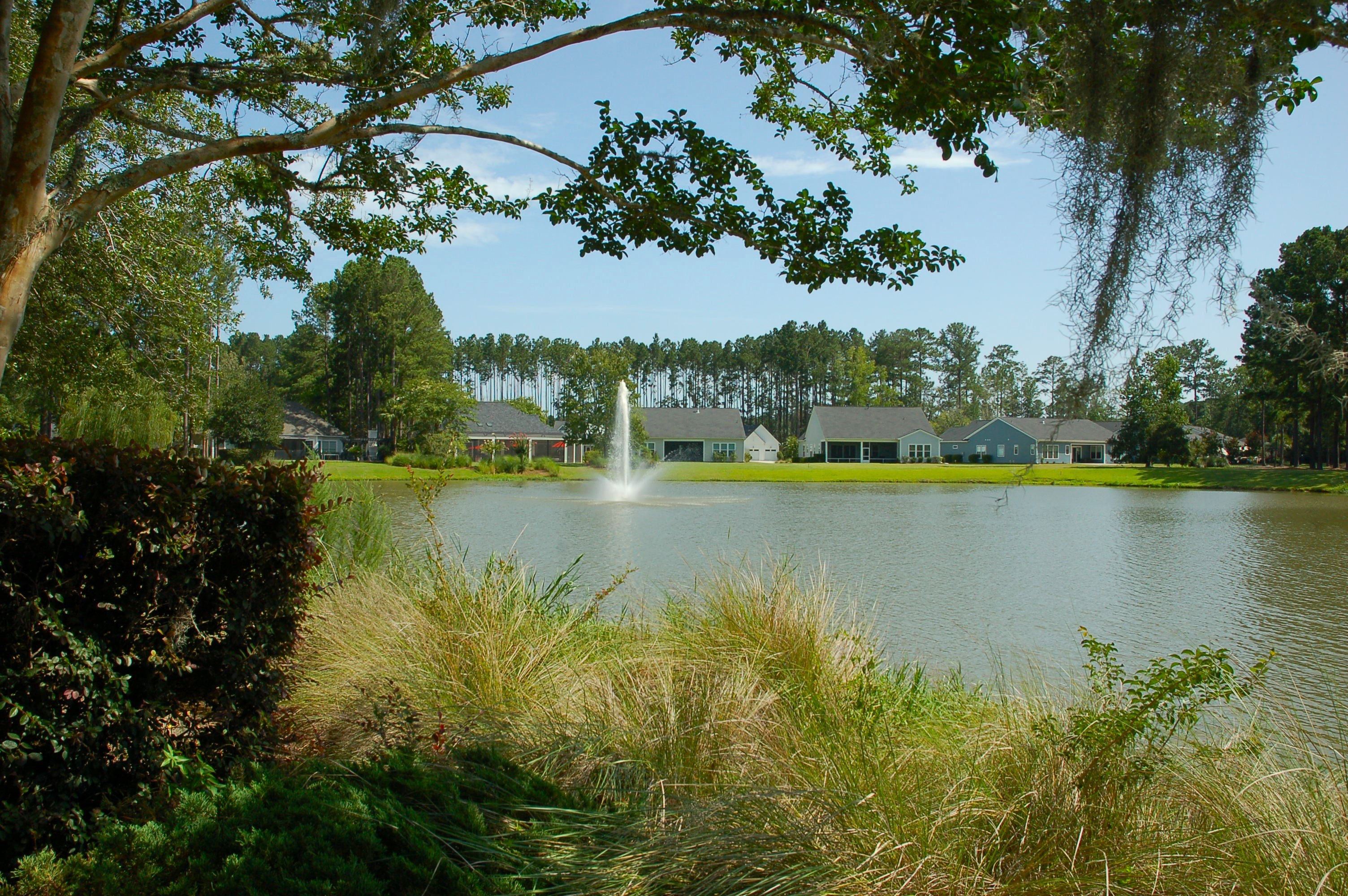 Lagoon fountain view within Riverton Pointe community in Hardeeville SC